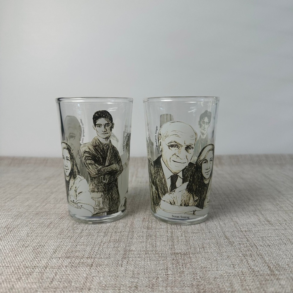 Unemployed Philosophers Guild Jews Glasses Set of 2 Jewish Writers 12 Oz
